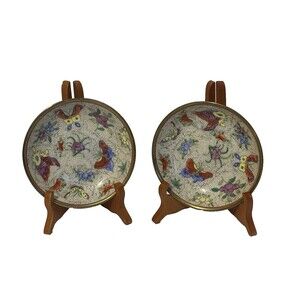 Japanese Porcelain Brass Rice Bowls Set Of 2 Hand Painted in Hong Kong Overjoy